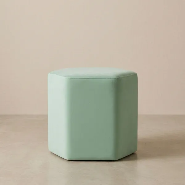 Light_Green_Upholstered_Hexagon_Pouf_For_Home_Decor