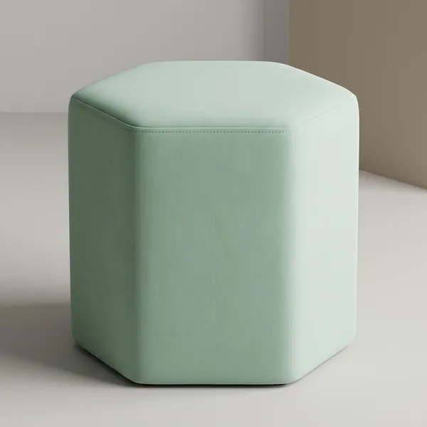Light_Green_Upholstered_Hexagon_Pouf_For_Home_Decor