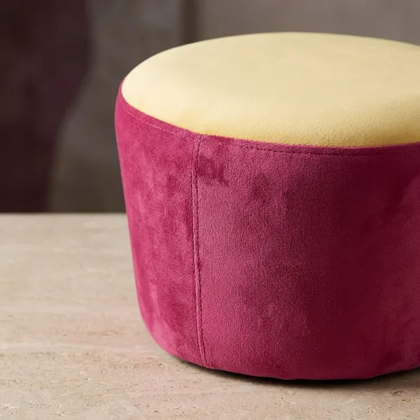 Maroon_And_Yellow_Upholstered_Egg_Pouf_For_Home_Decor