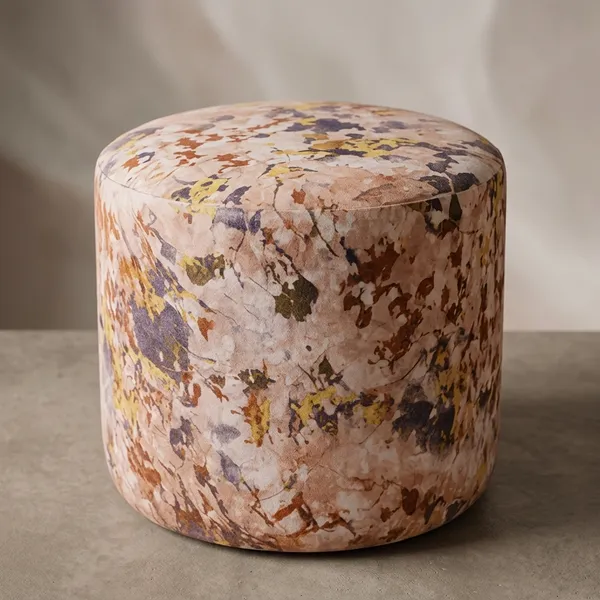 Abstract_Paint_Marron_Upholstered_Round_Pouf_For_Home_Decor
