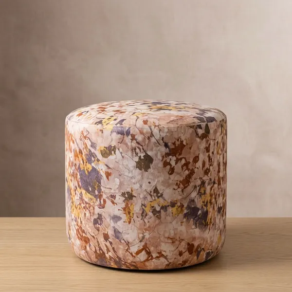 Abstract_Paint_Marron_Upholstered_Round_Pouf_For_Home_Decor