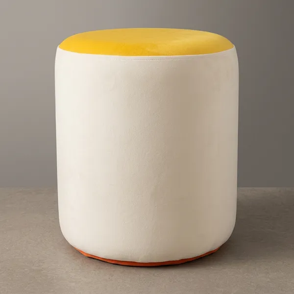 White_And_Yellow_Upholstered_Egg_Pouf_For_Home_Decor