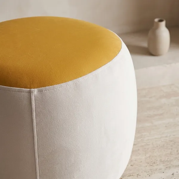 White_And_Yellow_Upholstered_Egg_Pouf_For_Home_Decor