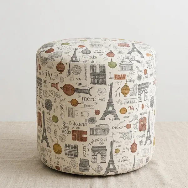Eiffel_Tower_Printed_Upholstered_Round_Pouf_For_Home_Decor