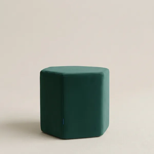 Dark_Green_Upholstered_Hexagon_Pouf_For_Home_Decor