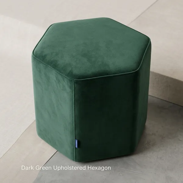 Dark_Green_Upholstered_Hexagon_Pouf_For_Home_Decor