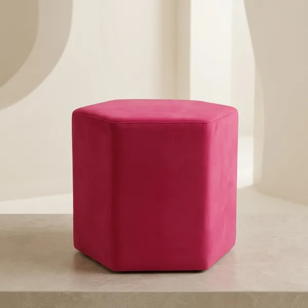 Marron_Upholstered_Hexagon_Pouf_For_Home_Decor
