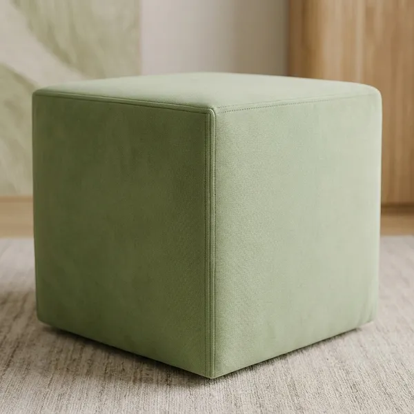 Green_Upholstered_Square_Pouf_For_Home_Decor