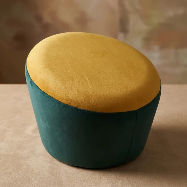 Dark_Green_Yellow_Upholstered_Egg_Pouf_For_Home_Decor