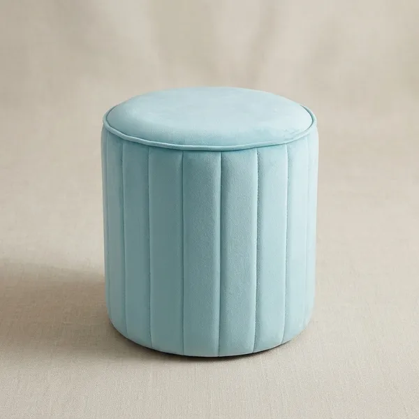 Aqua_Blue_Upholstered_Round_Pouf_For_Home_Decor