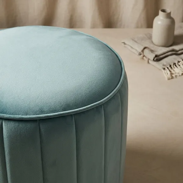 Aqua_Blue_Upholstered_Round_Pouf_For_Home_Decor