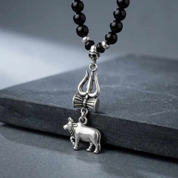 Shiva_Black_Beads_And_Metal_Necklace/Mala_For_Men_And_Women