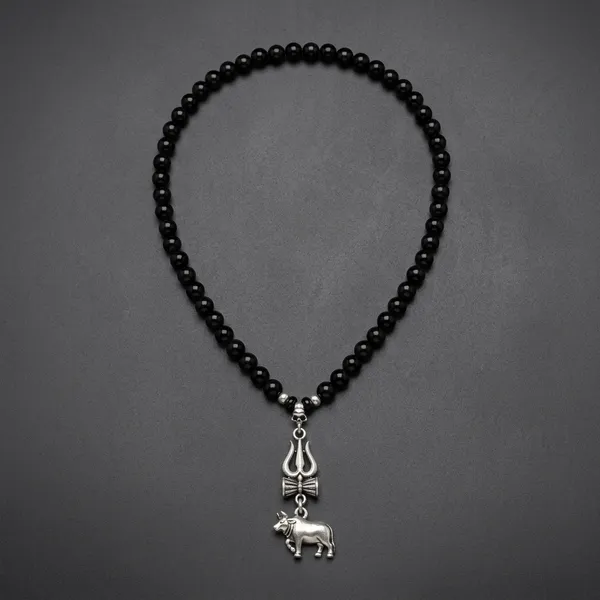 Shiva_Black_Beads_And_Metal_Necklace/Mala_For_Men_And_Women