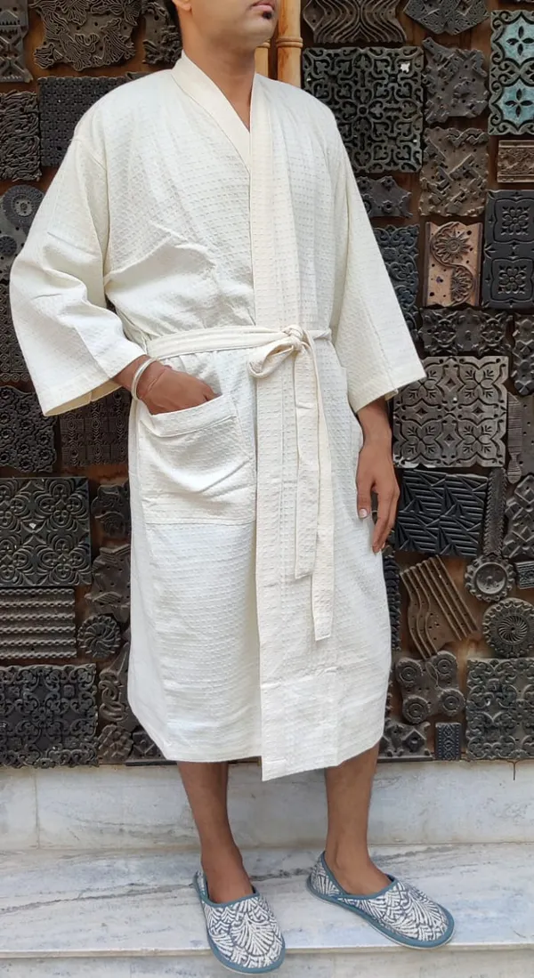 White_Premium_Waffle_Cotton_Bathrobe_For_Men