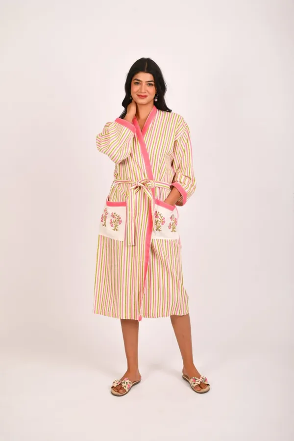 Yellow_Cotton_Waffle_Handblock_Printed_Bathrobe_For_Women
