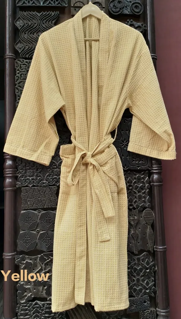Yellow_Cotton_Waffle_Handblock_Printed_Bathrobe_For_Bathroom