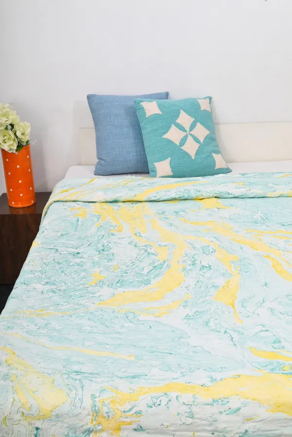 Turquoise_And_Yellow_Cotton_Soft,_Fluffy_And_Super_Comfortable_Double_Bed_Quilt_For_Bedroom__TC_400