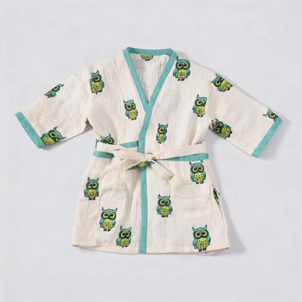 White_Waffle_Cotton_Block_Printed_Bathrobe_For_Kids