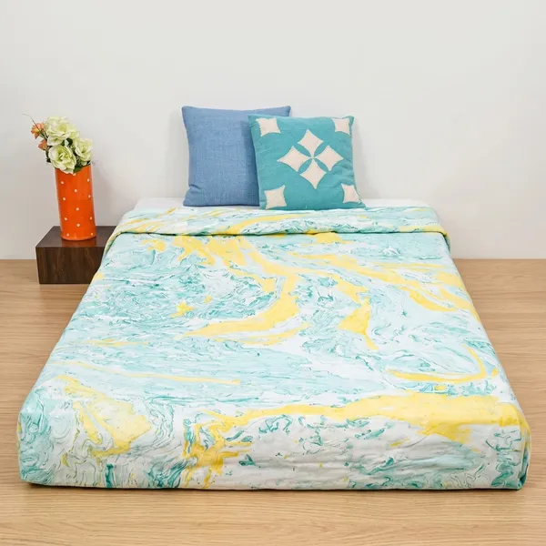 Turquoise_And_Yellow_Cotton_Soft,_Fluffy_And_Super_Comfortable_Double_Bed_Quilt_For_Bedroom__TC_400