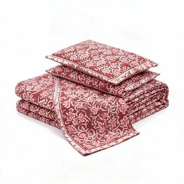 Pink_High_Quality_Cotton_Double_Bedsheet_With_Pillow_Covers_For_Bedroom__TC_400