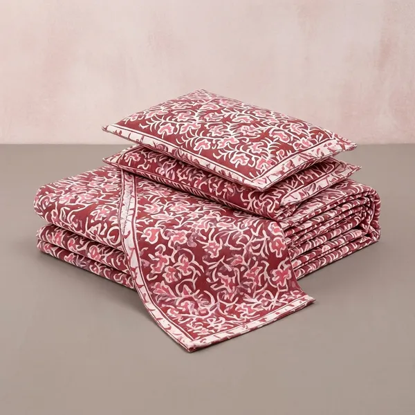 Pink_High_Quality_Cotton_Double_Bedsheet_With_Pillow_Covers_For_Bedroom__TC_400