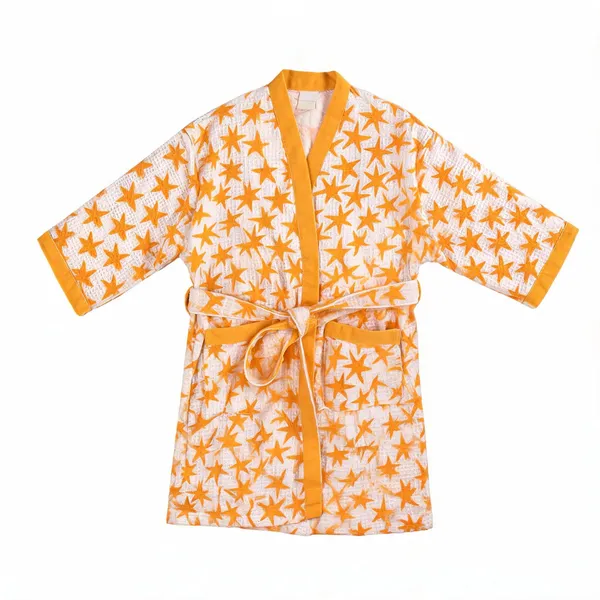 Orange_Waffle_Cotton_Block_Printed_Bathrobe_For_Kids