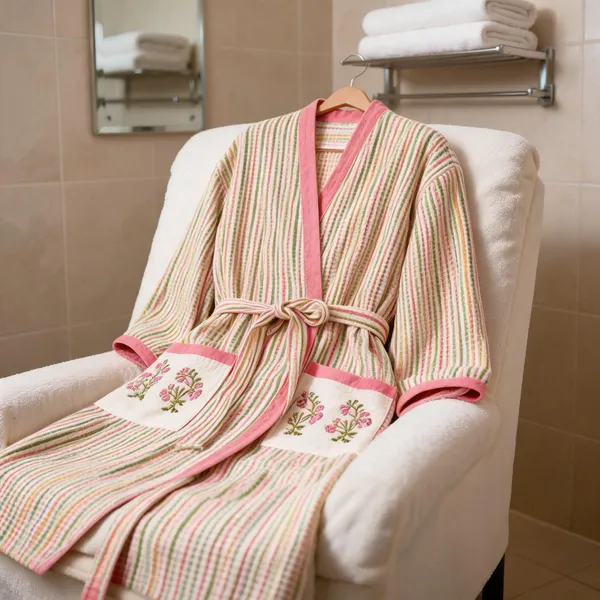 Yellow_Cotton_Waffle_Handblock_Printed_Bathrobe_For_Women