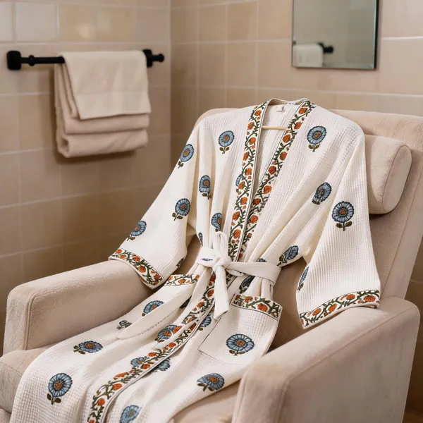 White_Cotton_Waffle_Handblock_Printed_Bathrobe_For_Bathroom