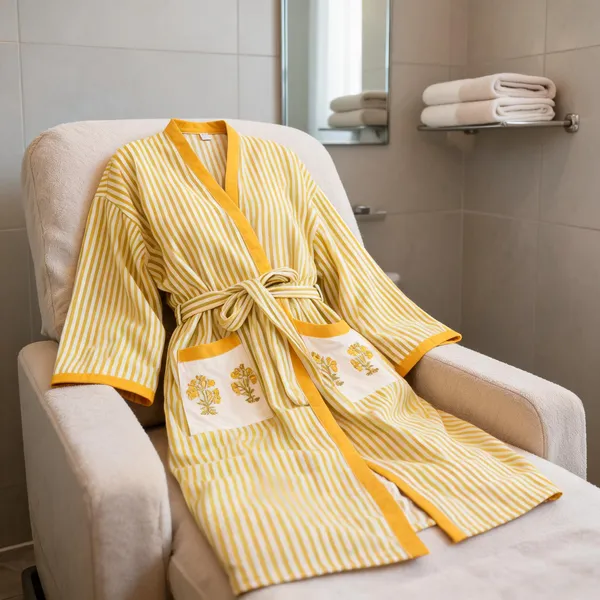 Yellow_Cotton_Waffle_Handblock_Printed_Bathrobe_For_Women