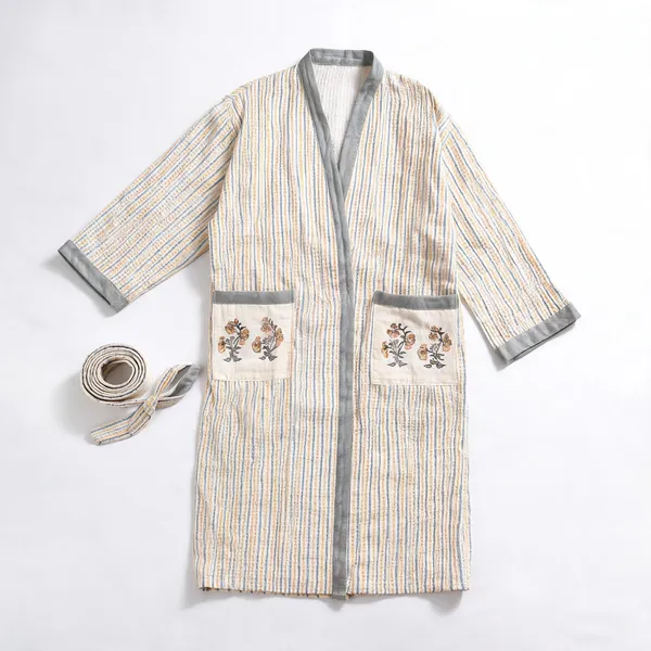 Beige_Cotton_Waffle_Handblock_Printed_Bathrobe_For_Women