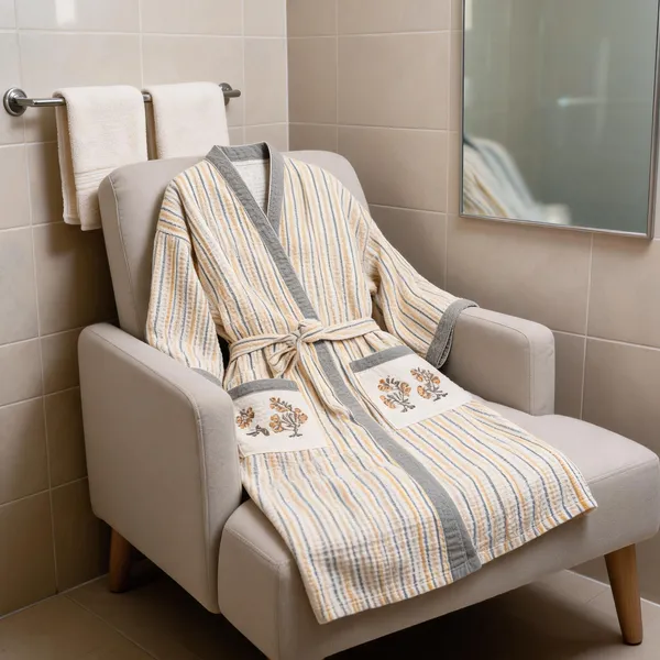 Beige_Cotton_Waffle_Handblock_Printed_Bathrobe_For_Women