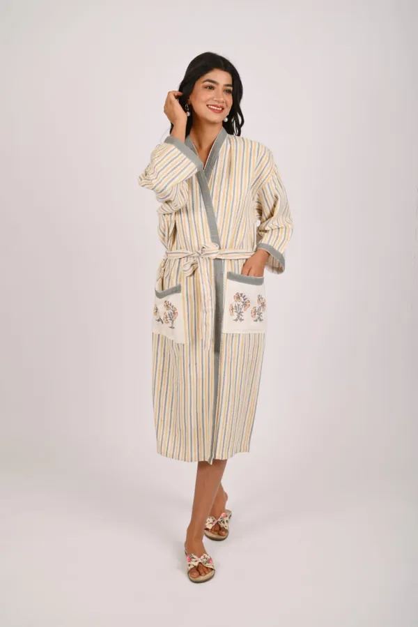 Beige_Cotton_Waffle_Handblock_Printed_Bathrobe_For_Women