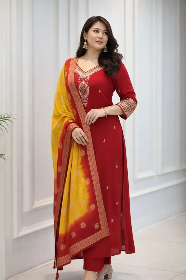 Red_Silk_Embroidered_Anarkali_Kurta_Set_For_Women
