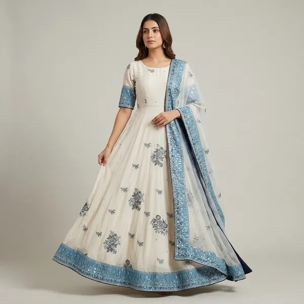 White_And_Blue_Georgette_Embroidered_Anarkali_Suit_For_Women
