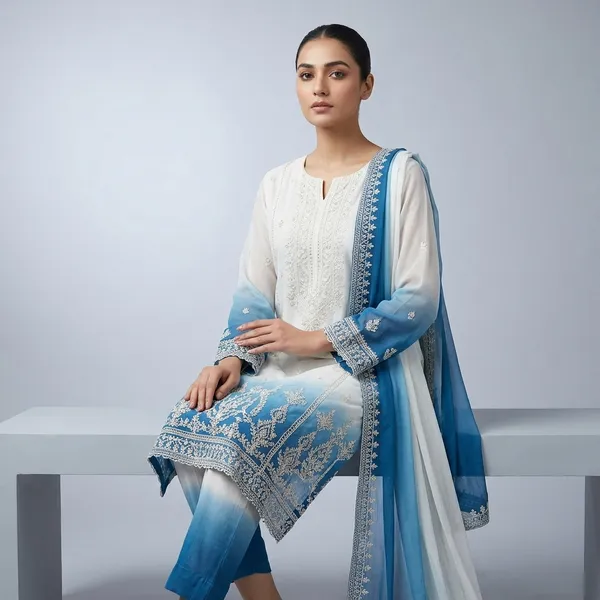 White_And_Blue_Gim_Silk_Embroidered_Suit_Set_For_Women