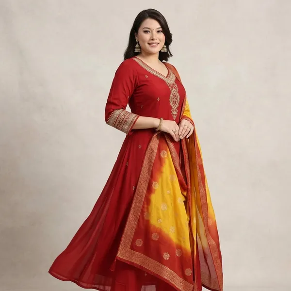 Red_Silk_Embroidered_Anarkali_Kurta_Set_For_Women