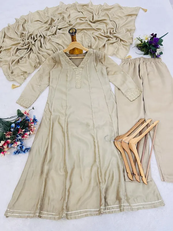Beige_Vichitra_Silk_Embroidered_Kurta_Set_For_Women