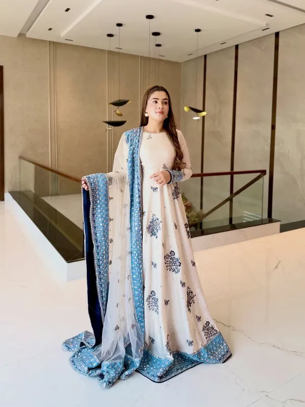 White_And_Blue_Georgette_Embroidered_Anarkali_Suit_For_Women