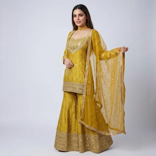 Yellow_Chinon_Silk_Embroidered_Sharara_Suit_Set_For_Women