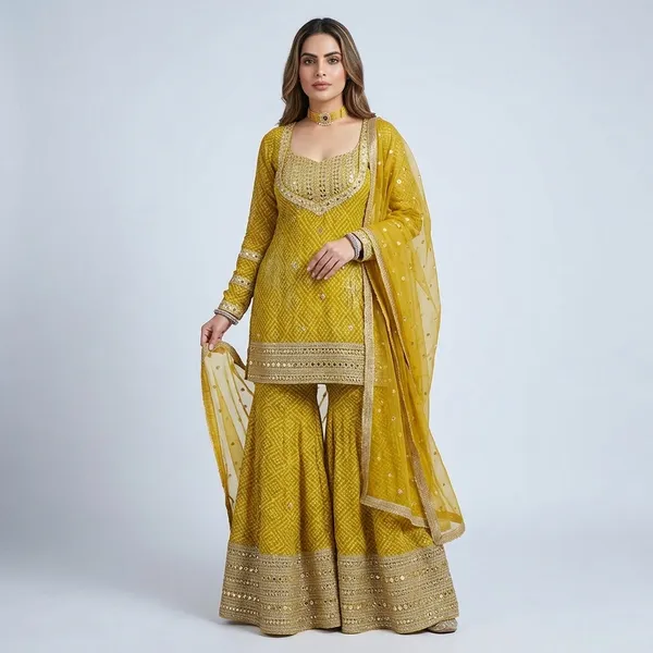 Yellow_Chinon_Silk_Embroidered_Sharara_Suit_Set_For_Women