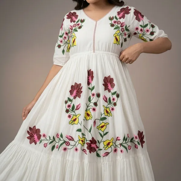 White_Rayon_Floral_Embroidered_Maxi_Dress_For_Women