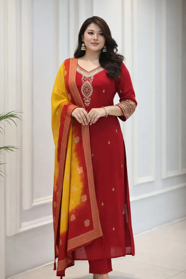 Red_Silk_Embroidered_Anarkali_Kurta_Set_For_Women