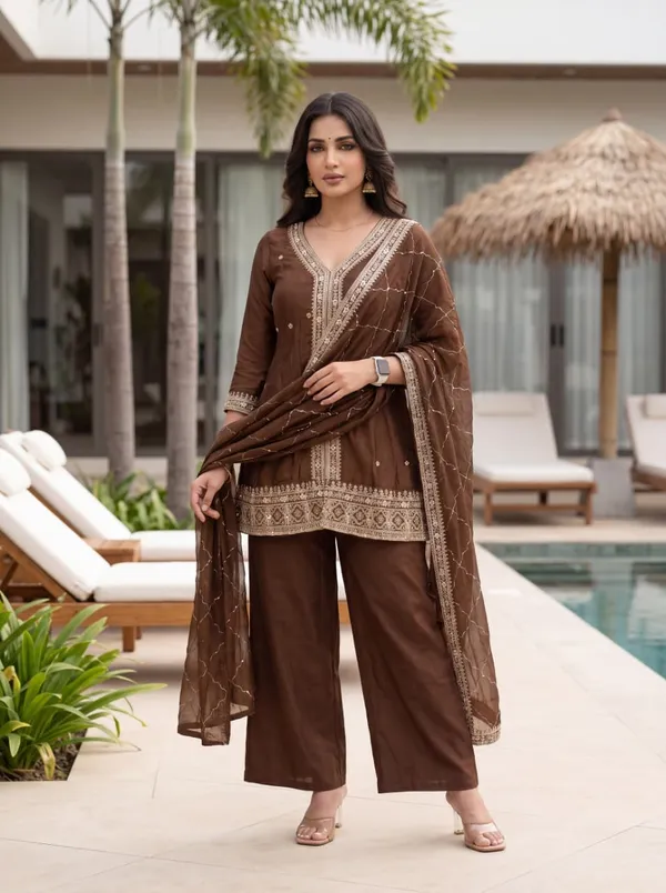 Brown_Vichitra_Silk_Embroidered_Ethnic_Suit_Set_For_Women