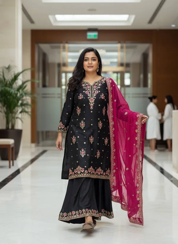 Black_Embroidered_Kurta_Palazzo_Set_with_Dupatta