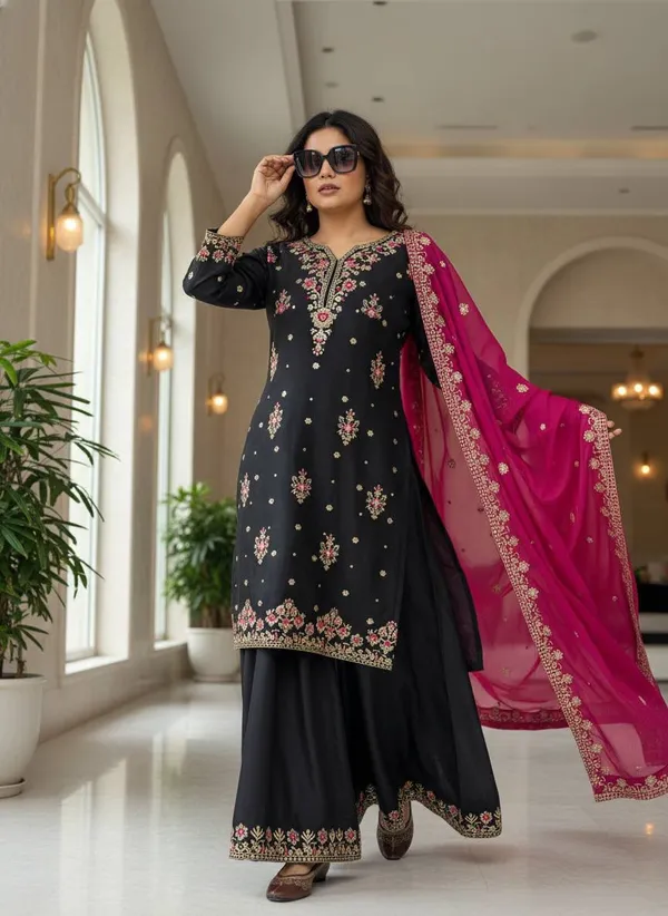 Black_Embroidered_Kurta_Palazzo_Set_with_Dupatta