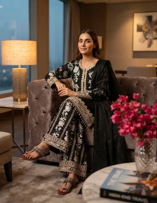 Black_Embroidered_Kurta_with_Farshi_Palazzo_&_Dupatta_Set