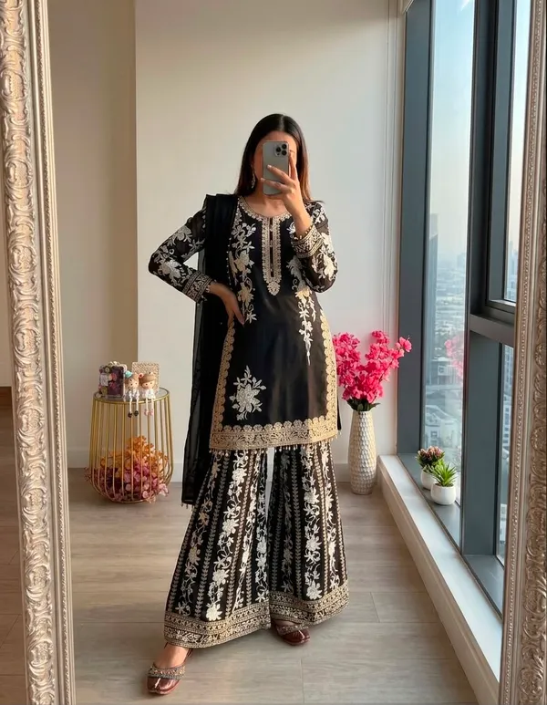 Black_Embroidered_Kurta_with_Farshi_Palazzo_&_Dupatta_Set