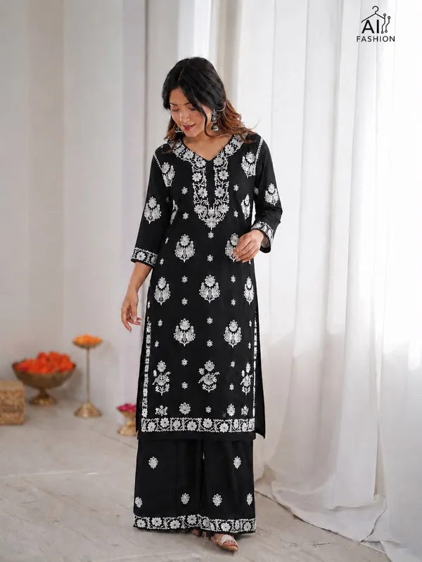 Black_Floral_Printed_Kurta_Palazzo_Set