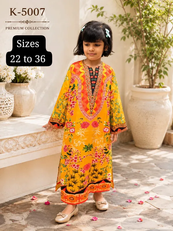 Yellow_Floral_Embroidered_Long_Kurta_for_Girls