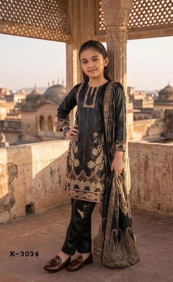 Black_Golden_Embroidered_Ethnic_Kurta_Set_for_Girls